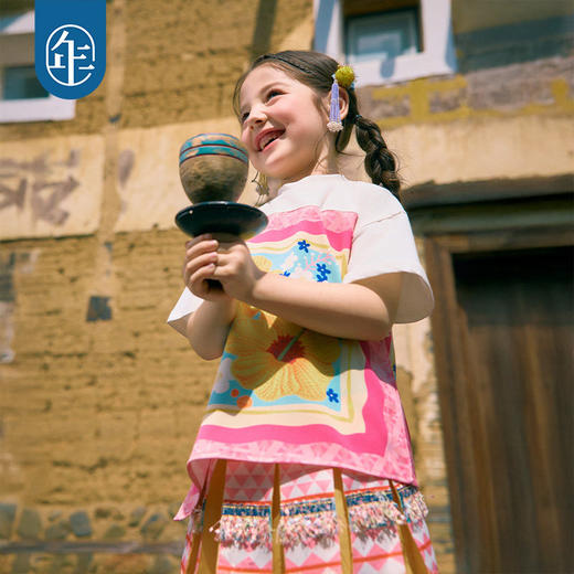 年衣童装儿童短袖T恤女童夏新款民族风凉感女孩印花撞色圆领上衣 商品图4