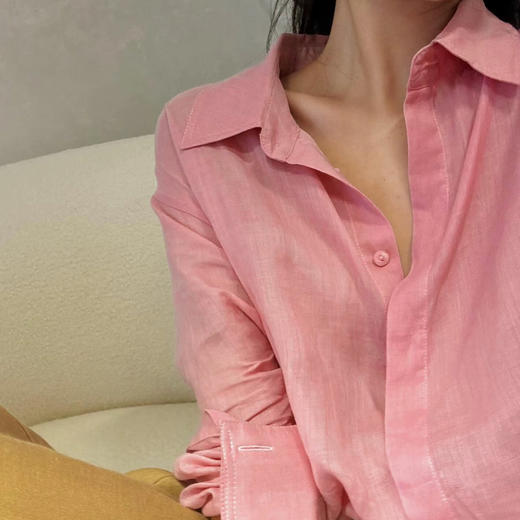 玫瑰粉苎麻轻薄防晒衬衫，苎麻定染，温柔显白，穿出一种优雅低调的老钱感 商品图1
