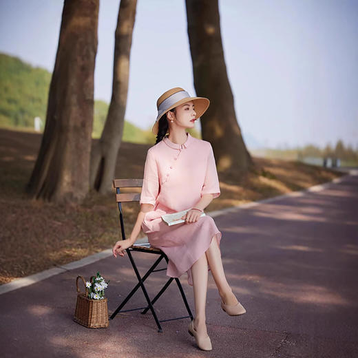 苎麻五分袖立领盘扣刺绣绣花改良旗袍裙TT96260 商品图2