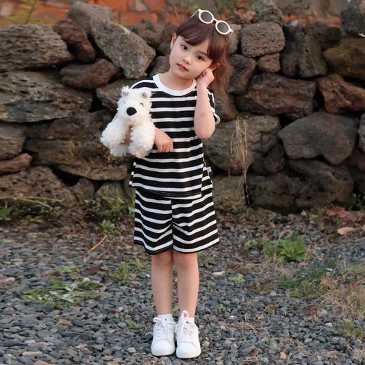 【轻薄透气！抗皱易打理】蝴蝶结短袖套装女童夏款新款洋气条纹无袖背心两件套夏时尚。xb 商品图3