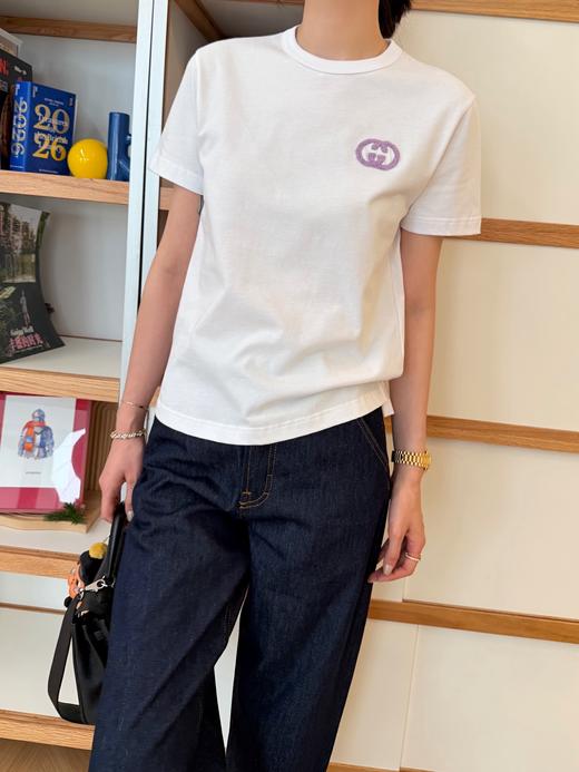 古驰 26SS新款LOGO刺绣白T 商品图4