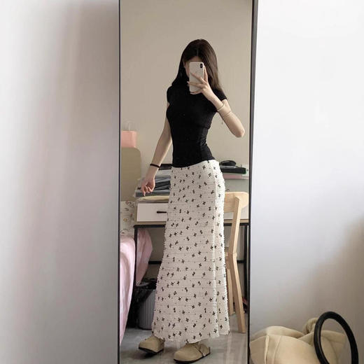 【高腰A字显瘦、包臀修身剪裁】法式蝴蝶结碎花鱼尾半身裙女2025新款秋季高腰a字中长款包臀裙子.TA 商品图0