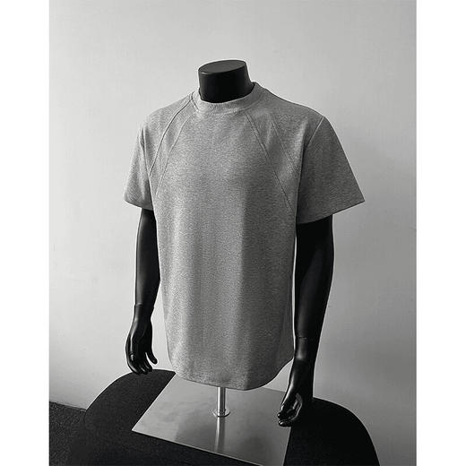 【正肩结构设计，潮牌版型】美式重磅正肩结构潮牌短袖男t恤boxy版型圆领空气层拼接短袖t恤.TA 商品图1