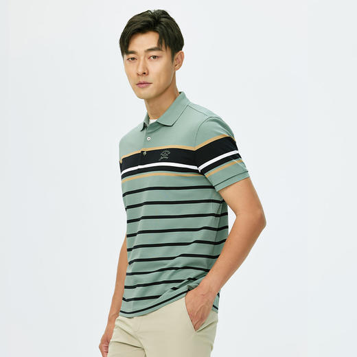 【莱赛尔】德鲨夏季新款短袖翻领t恤男条纹撞色休闲POLO衫 商品图2