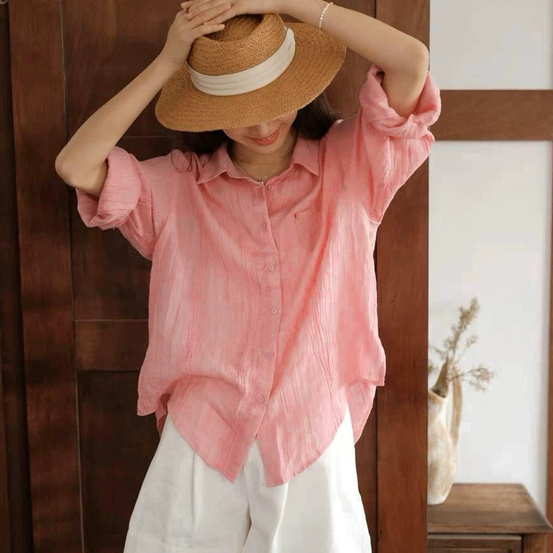 玫瑰粉苎麻轻薄防晒衬衫，苎麻定染，温柔显白，穿出一种优雅低调的老钱感