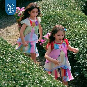 年衣童装儿童无袖连衣裙女童新款夏装民族风女孩甜美小飞袖中长裙