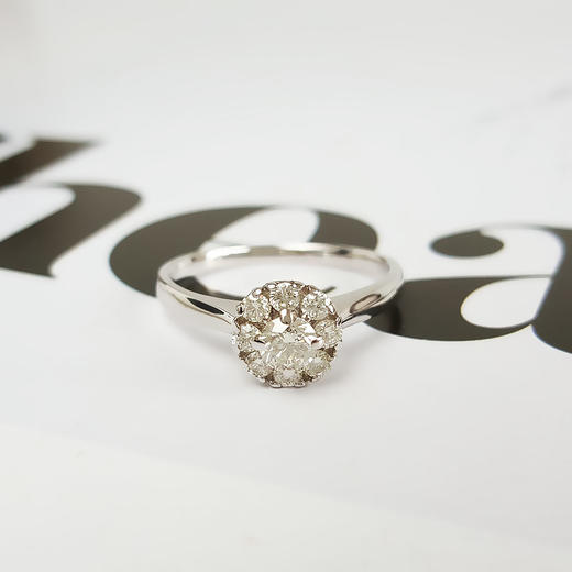 【天然正品】AU750白金时尚简约花朵造型0.25克拉钻石戒指14.5号（戒圈可改）110326TJ17 商品图3