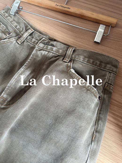 专柜实拍【摩卡美拉德】拉夏贝尔/La Chapelle复古色系高腰单扣后皮标做旧款猫须设计全棉直筒牛仔裤 商品图7