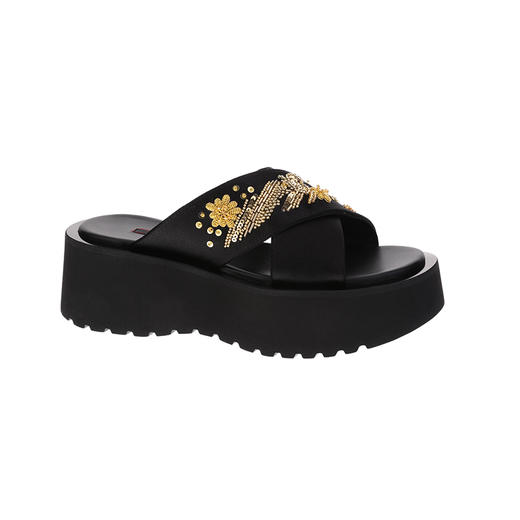 sheme原创设计刺绣水晶速干内里巴洛克风格女士厚底拖鞋可定制 商品图4