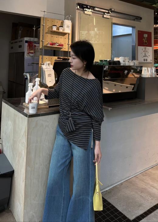 【门店同款】ENJOY春季斜肩条纹长袖T 169265485 商品图1
