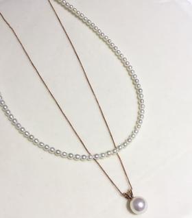 3.叠链18k金镶AKOYA珍珠项链（45cm可调节）& 极光无核小Baby链（925银扣子 约42cm）珠光超亮   7.5-8mm/2.5-3mm 超稀少Baby链