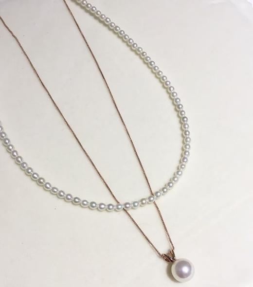 3.叠链18k金镶AKOYA珍珠项链（45cm可调节）& 极光无核小Baby链（925银扣子 约42cm）珠光超亮   7.5-8mm/2.5-3mm 超稀少Baby链 商品图0