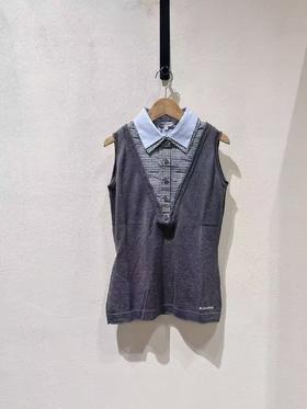 女款拼接polo领背心上衣hu