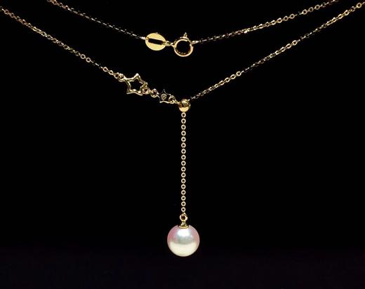 15.
18K金镶钻AKOYA珍珠项链，7.5-8mm珠，圆，微瑕，珠光超亮 商品图2