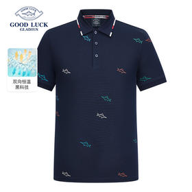 德鲨短袖印花翻领T恤男2025夏新款休闲打底上衣男装POLO衫