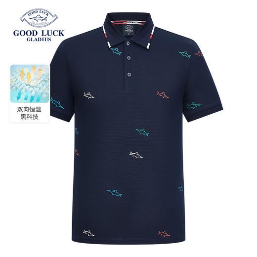 德鲨短袖印花翻领T恤男2025夏新款休闲打底上衣男装POLO衫 商品图0