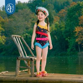 年衣童装儿童连体泳衣女童夏季新款吊带波点甜美花边女孩吊带泳装