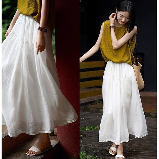 【步步生莲·法式半身裙】会呼吸的面料苎麻+棉 裙尾刺绣花边 浪漫精致 商品图1