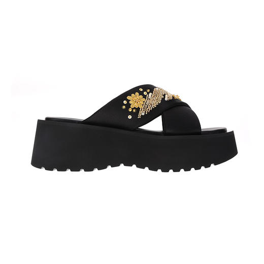 sheme原创设计刺绣水晶速干内里巴洛克风格女士厚底拖鞋可定制 商品图0