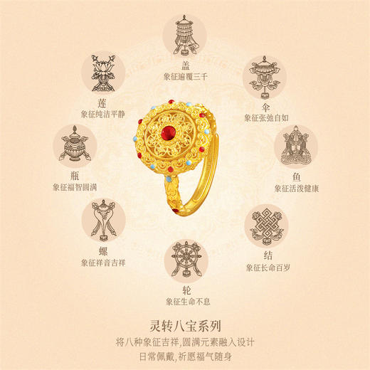 【新品首发】灵转八宝系列 中国风足金黄金戒指【按克计价黄金3】MEMORA诗普琳GR267401 商品图7