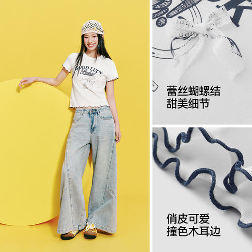 商场同款|森马emoji™ 联名系列短袖T恤女夏季木耳边2026新款上衣 商品图2