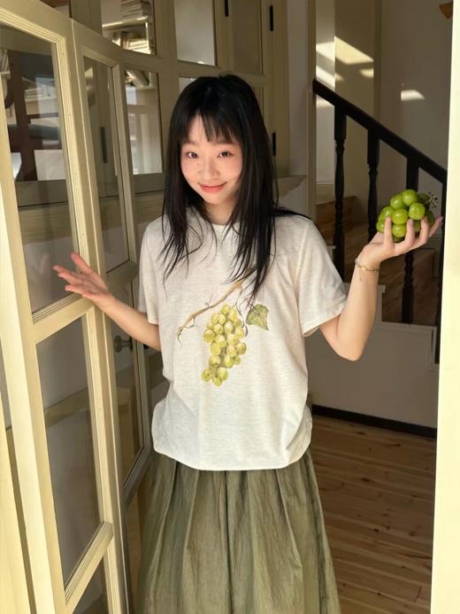 nothe Case布然/NC261233/「麻结葡萄」棉麻混纺 绿葡萄印花短袖宽松轻薄软糯T恤 商品图2