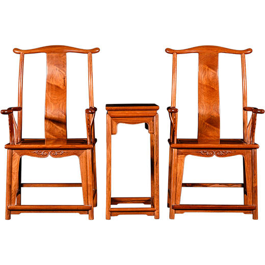 二十世纪 黄花梨独板四出头官帽椅成套（两椅一几） 商品图5