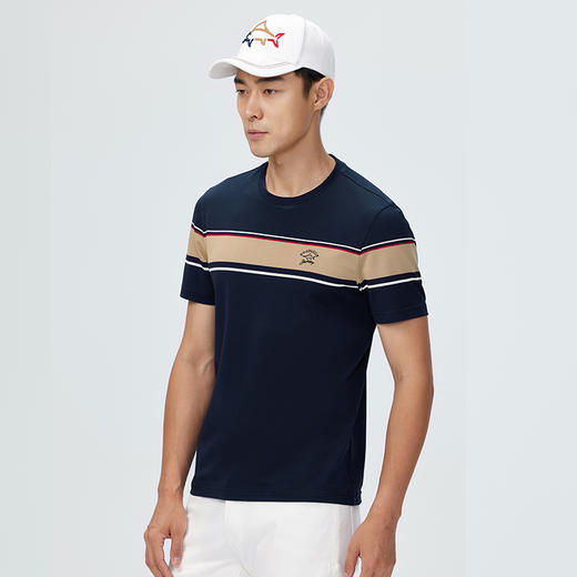 【桑蚕丝】德鲨短袖圆领T恤男2025夏季新款撞色休闲上衣打底衫 商品图2