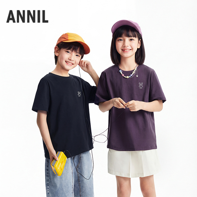 男女童圆领短袖针织衫夏季新款安奈儿童装EM621826