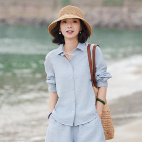 西子/晴空套装春夏粘胶透气度假旅行衬衣短款套装/CSHY0283