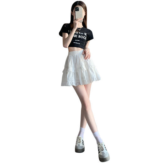 【高腰显瘦设计、蓬松百褶裙摆】白色纯棉短裙女2026新款春季芭蕾风蓬蓬百褶裙高腰显瘦a字半身裙.TA 商品图2