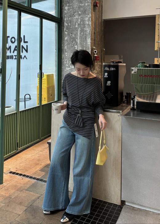 【门店同款】ENJOY春季斜肩条纹长袖T 169265485 商品图0