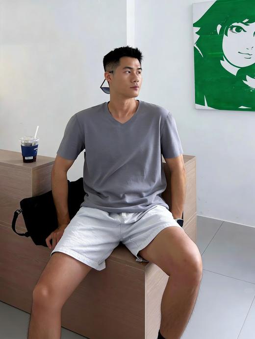 官网599！爱家男士120支莫代尔棉随心裁V领T恤男 高弹无痕短袖 打底衫家居服睡衣 商品图6