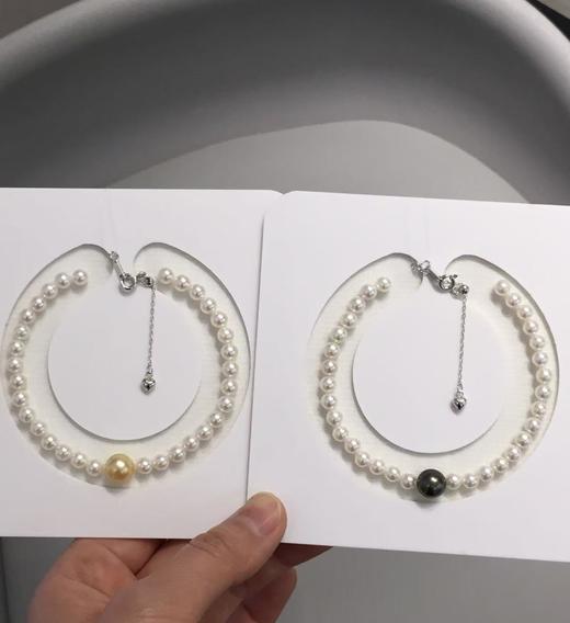 21.夏日手腕跳跃的温柔～
4-4.5mm/8-9mm海水珍珠手链 圆 小瑕 珠光超亮 约17+4cm S925银扣子 商品图0