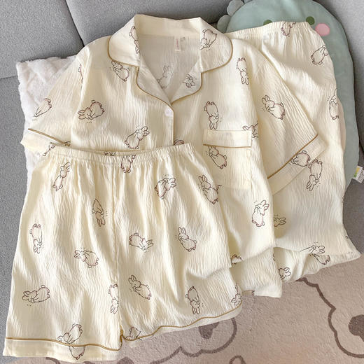 【显瘦不勒肉！亲肤不扎】奶乎乎睡衣女春夏季云朵纯棉绸棉纱短袖可爱大码宽松家居服三件套。xb 商品图3