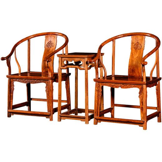 二十世纪 黄花梨螭龙纹圈椅成套（两椅一几） 商品图5