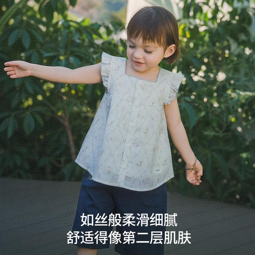 【宝宝服饰】嫚熙童装儿童衬衫2026新款夏季碎花女宝天丝亚麻凉感飞袖开衫上衣 商品图3