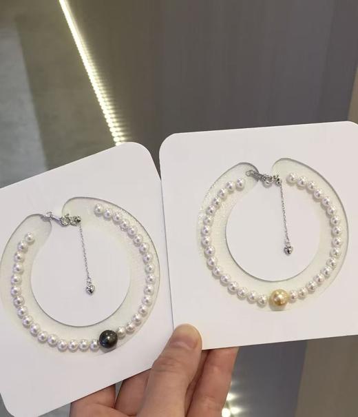 21.夏日手腕跳跃的温柔～
4-4.5mm/8-9mm海水珍珠手链 圆 小瑕 珠光超亮 约17+4cm S925银扣子 商品图2