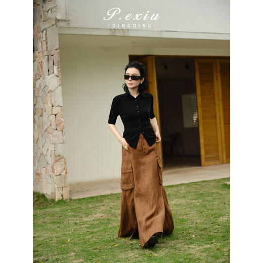 PanYiXiu/潘依绣100%羊毛气质时髦修身收腰显瘦POLO领短袖 W-63860 商品图3