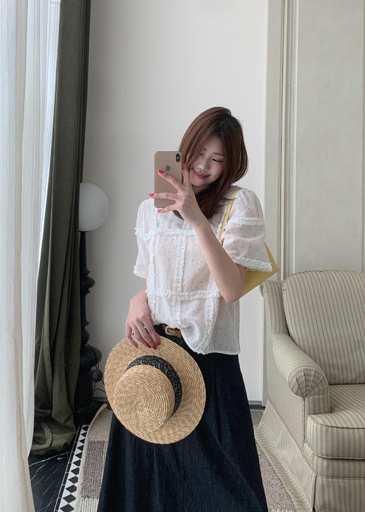 【门店同款】ENJOY夏季法式波点压褶上衣 171493233 商品图1