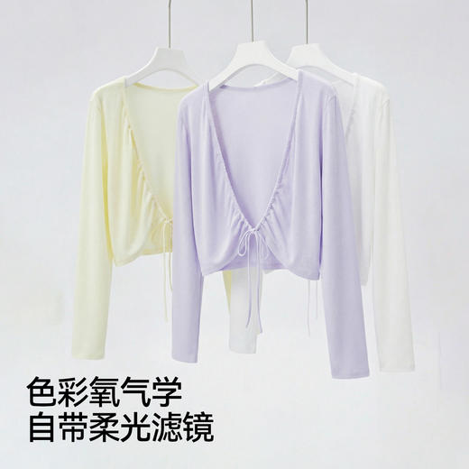 森马外套女夏季短款修身仿麻纯色抽绳开衫蝴蝶结2026新款温柔罩衫 商品图3