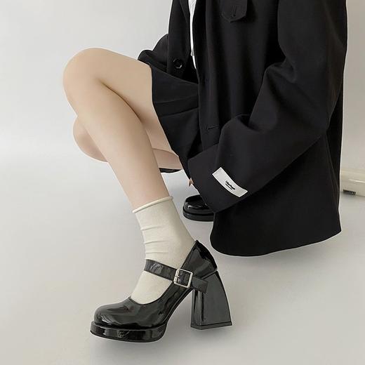 【不累脚！舒服透气】小众美式高跟复古玛丽珍鞋法式小个子恨天高粗跟圆头黑色jk鞋。xb 商品图4