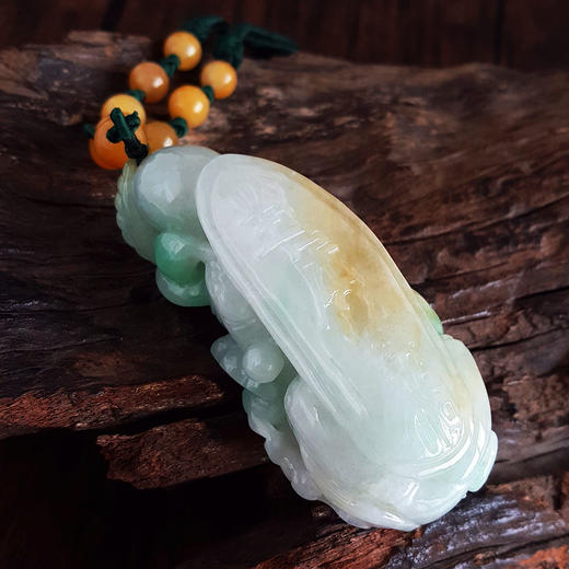 【天然正品】A货翡翠天然细腻细豆种飘绿飘黄封侯拜相造型翡翠吊坠手把件87.7*40.2*32.0MM（皆取最大值）220326TJ13 商品图7