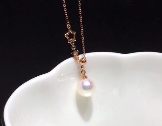 15.
18K金镶钻AKOYA珍珠项链，7.5-8mm珠，圆，微瑕，珠光超亮 商品图1