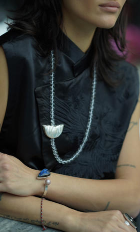 喜马拉雅白水晶银莲花108项链念珠