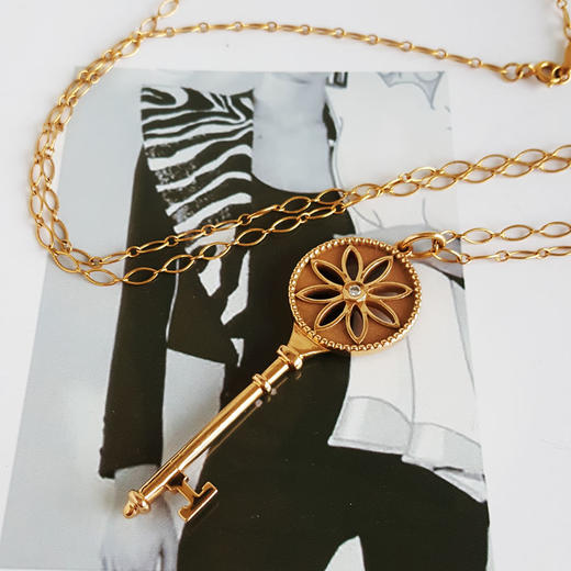 【95新】Tiffany & Co.蒂芙尼大号玫瑰金镶单钻雏菊钥匙长项链 链长约92cm女士070426NJS08 商品图3