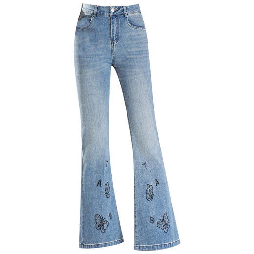 「自」全新升级 【铂金会员174/天猫229/差价55】(21157)洛诗琳时尚烫钻刺绣牛仔裤女2026夏季新款高腰显瘦微喇裤 商品图4