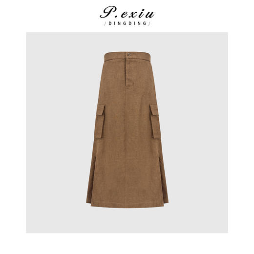 PanYiXiu/潘依绣100%亚麻工装风口袋侧开叉显瘦A字半身裙 W-63858 商品图4