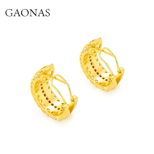 GAONAS 合成锆石耳饰鸿运当头金色时尚圈耳环11992ER 商品图2