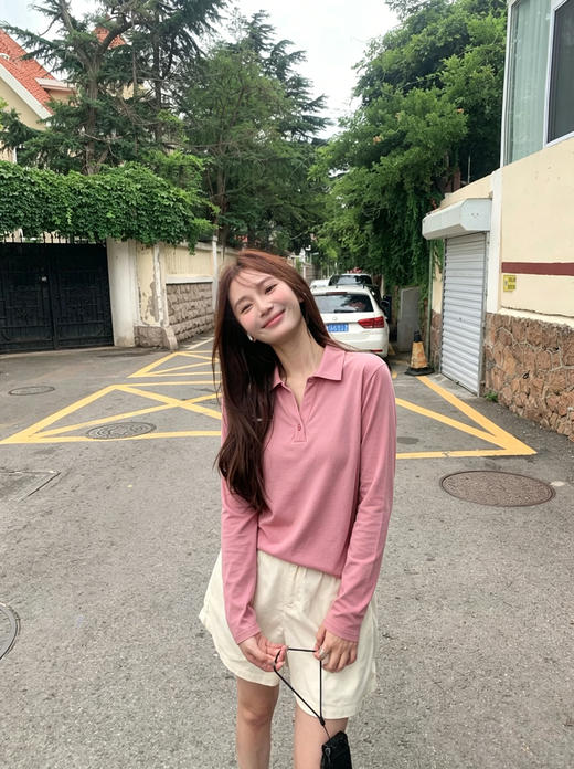 专柜实拍【高弹polo衫】拉夏贝尔/La Chapelle极简通勤！100棉弹力翻领V领打底T恤 商品图2